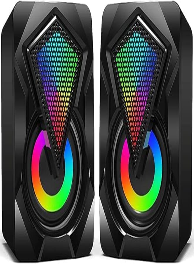 STARTOSTAR Computer Speakers, Wired 2.0 USB Powered PC Speakers Stereo Mini Gaming Speaker Volume Control, RGB Lights 3.5mm Jack Speakers for PC Desktop Laptop Monitor